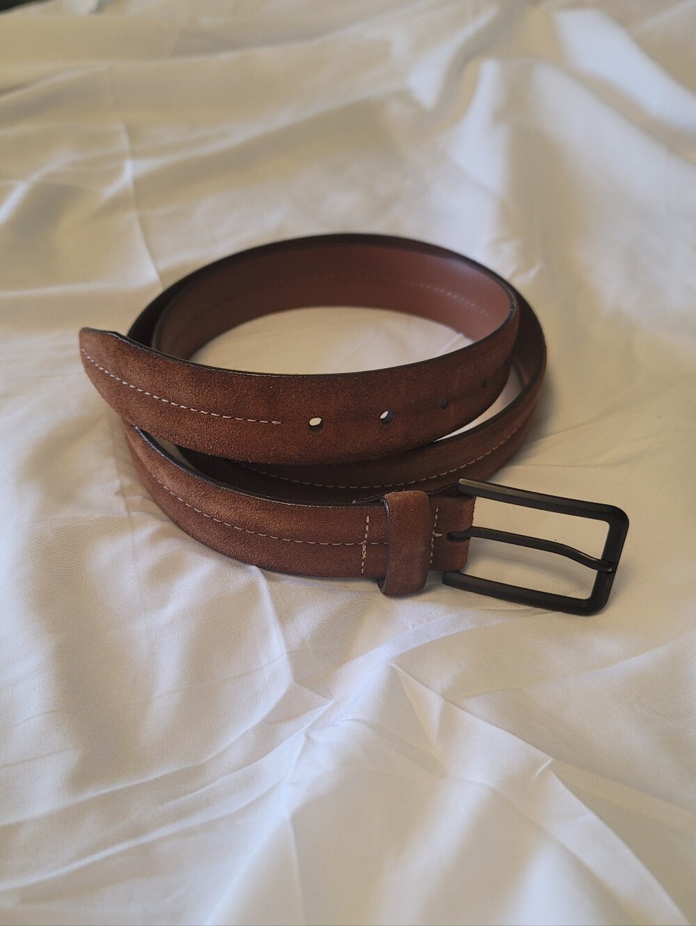 Johnston & Murphy Men's Brown Suede Leather Belt Size 42 Matte Black Buckle